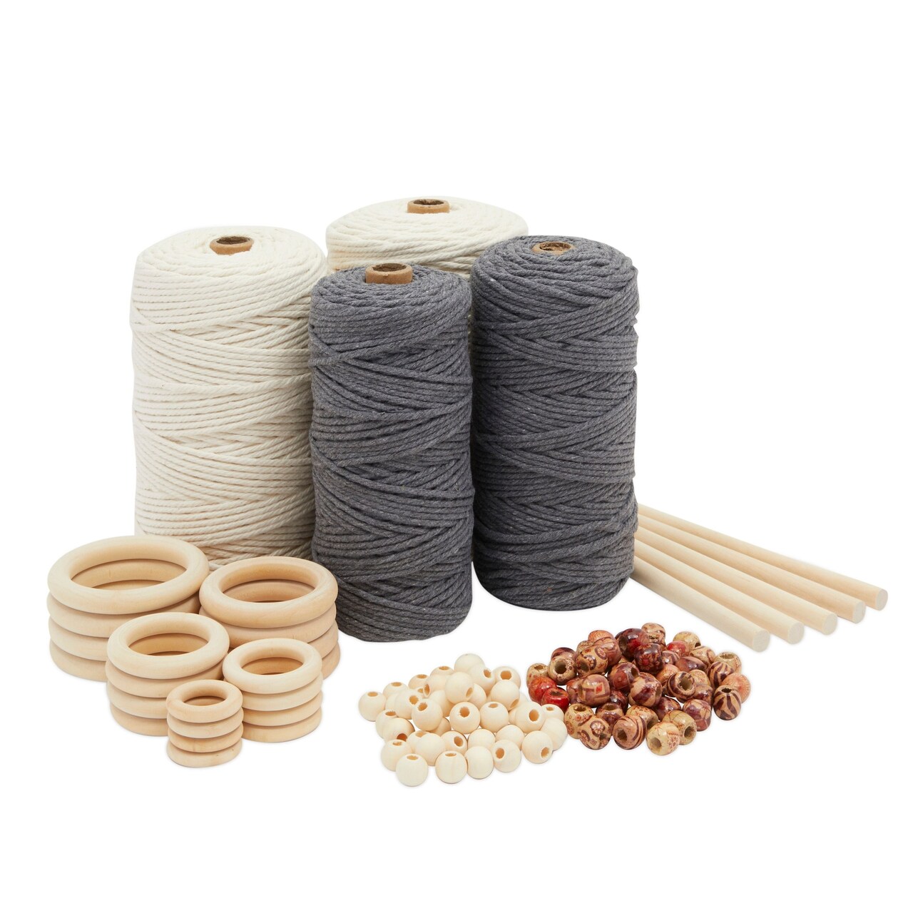 DIY Macrame Kit for Plant Hanger with 654 Yards of 3mm Cord, Beads, Rings, Sticks (129 Pieces)
